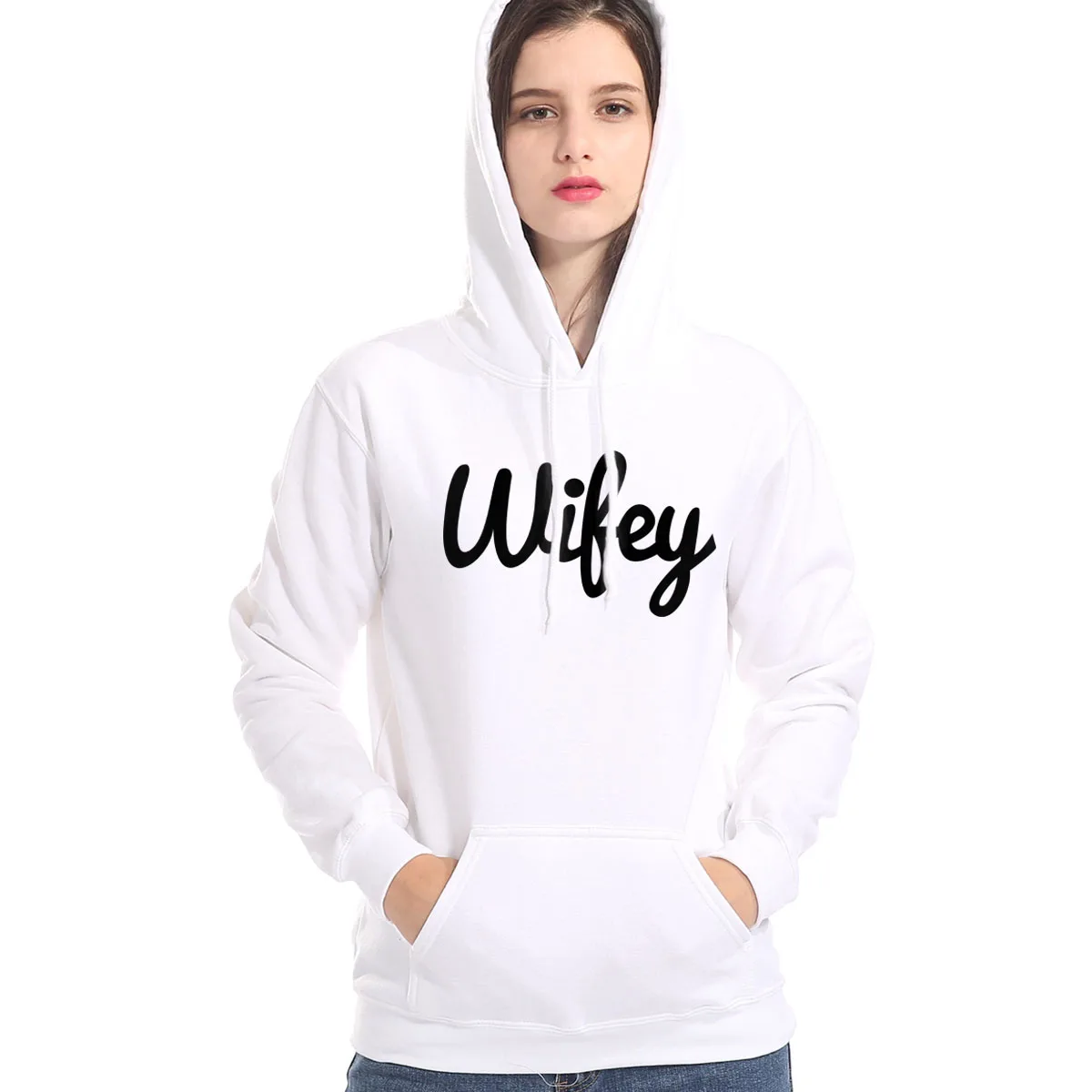 Hættetrøjer Til Kvinder Frakker Efterår og Vinter Fleece koreansk Stil Hoody 2019 Mode Kawaii Kvinders Sweatshirt WIFEY Streetwear Hættetrøje 1