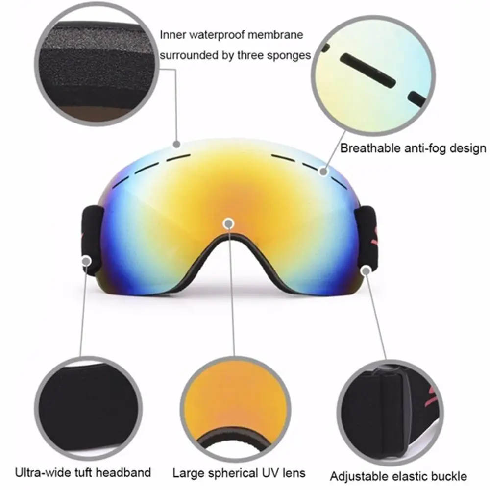 Ski Goggles Anti-Fog Dobbelt Linse, Anti-Uv-Solbriller Anti-Vind Sand Store Sfæriske Briller Til Mænd, Kvinder Voksen Klatring Snow Goggles 1
