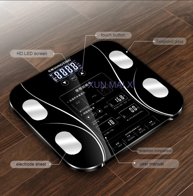 Varm 13 Kroppen Indeks Elektronisk Smart Vægte Badeværelse kropsfedt bmi Skala Digitale Menneskelige Vægt Skalaer-Gulvtæppe lcd-skærm 1