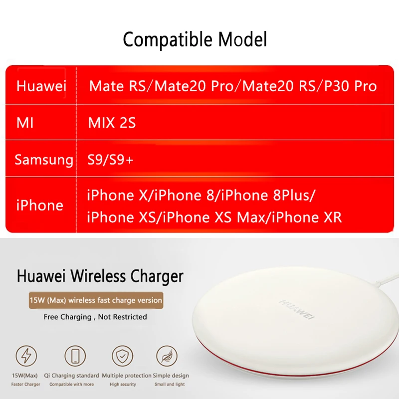 Huawei Trådløse Kompressor 15W CP60 27W CP61 for Mate 40 30 20 RS P40 P30 Pro iPhone X 8 XS plus Max antal Samsung S20 S10 S9 1