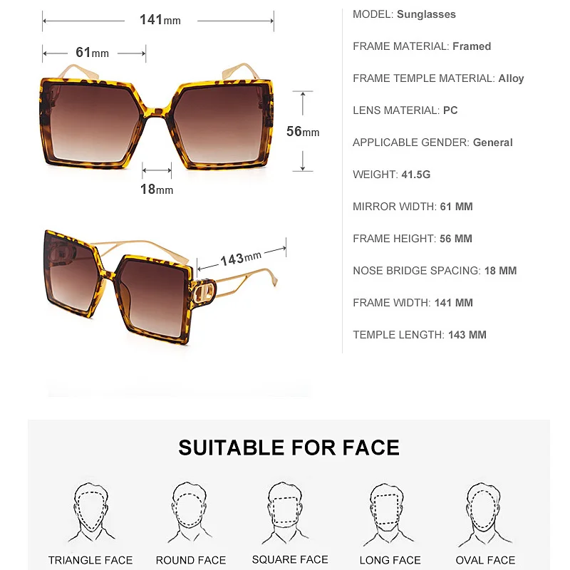 MIZHO Mode Protable Store Firkantede Solbriller Originale Mærke Gradient Design solbriller Kvinder Kendte Overdimensionerede Damer 1