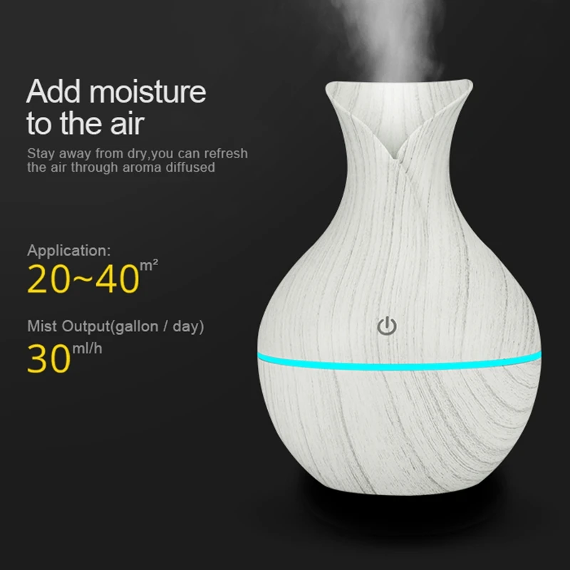 130Ml Mini Electric Luft Luftfugter Usb Charge Aroma Diffuser Ultralyd Hvid Træ Korn med 7 Farve Led Lys til Hjemmet 1