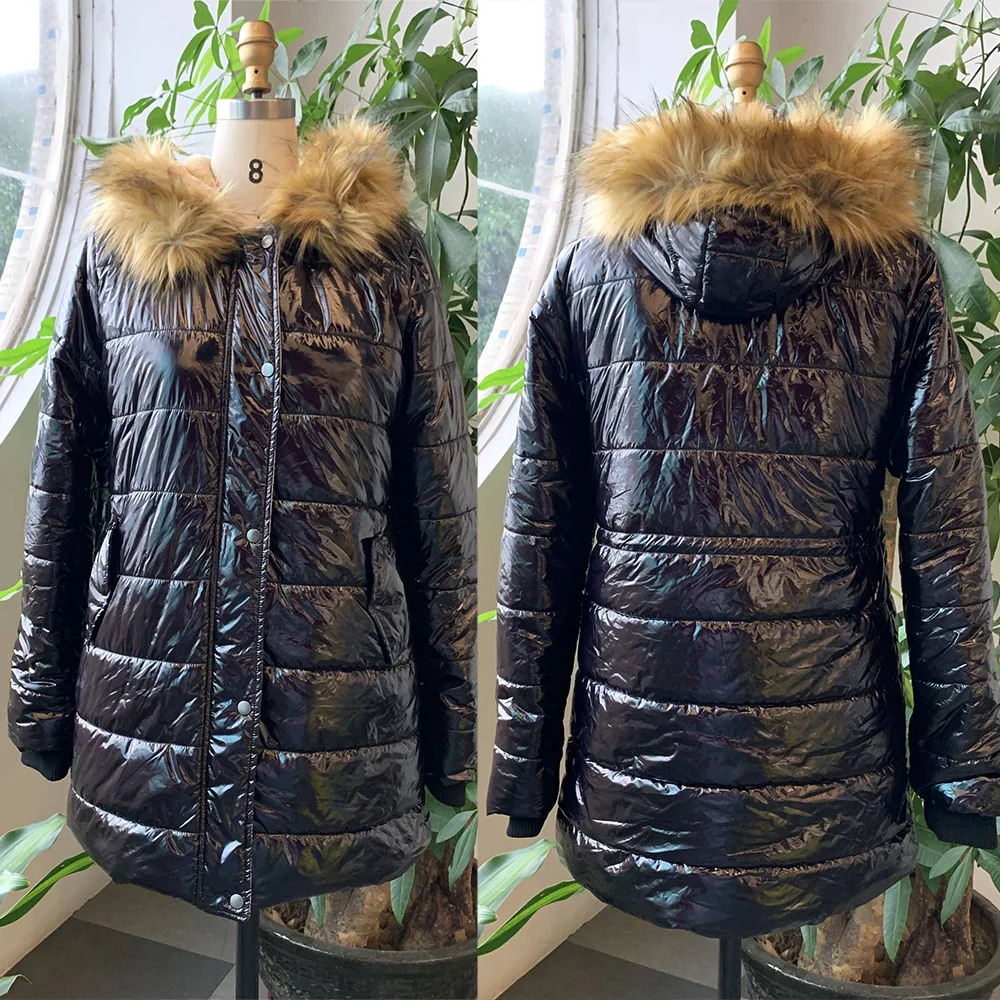 2021 Mode Pels Krave Bomuld Jakke Kvinder Polstret Vinter Coat Black Hood Warmness 4XL Kvinders Frakker Plus Size Parkacoats Outwear 1