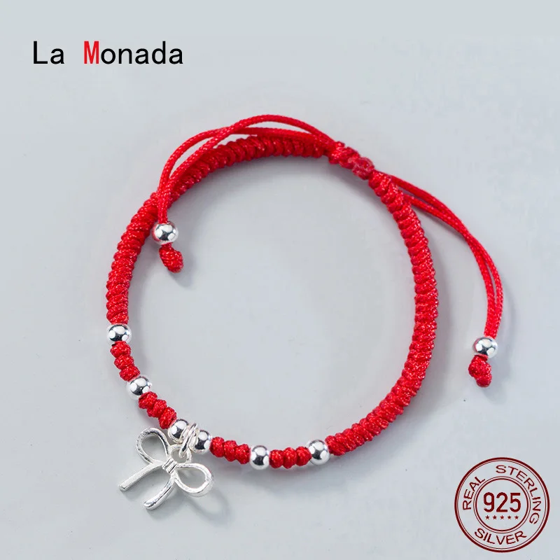 La Monada Butterfly Rød Tråd Til Side 925 Sterling Sølv Armbånd Rød Tråd Snor Reb Armbånd Til Kvinder Sølv 925 1