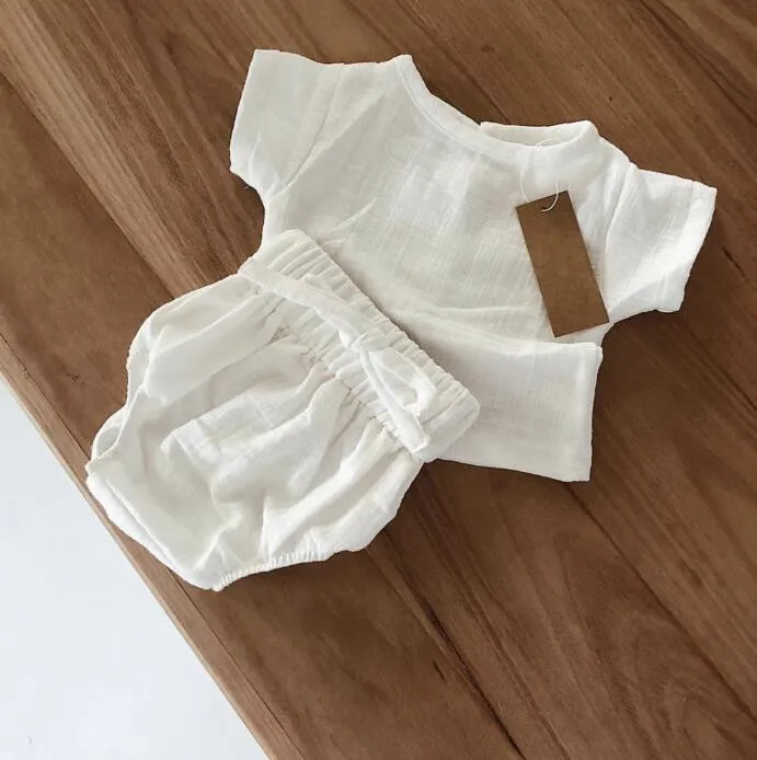 2019 linned casual sæt Toppe+shorts søde baby buksetrold tøj sæt baby sengetøj korte ærmer pp Hot pants To-delt sæt baby 1