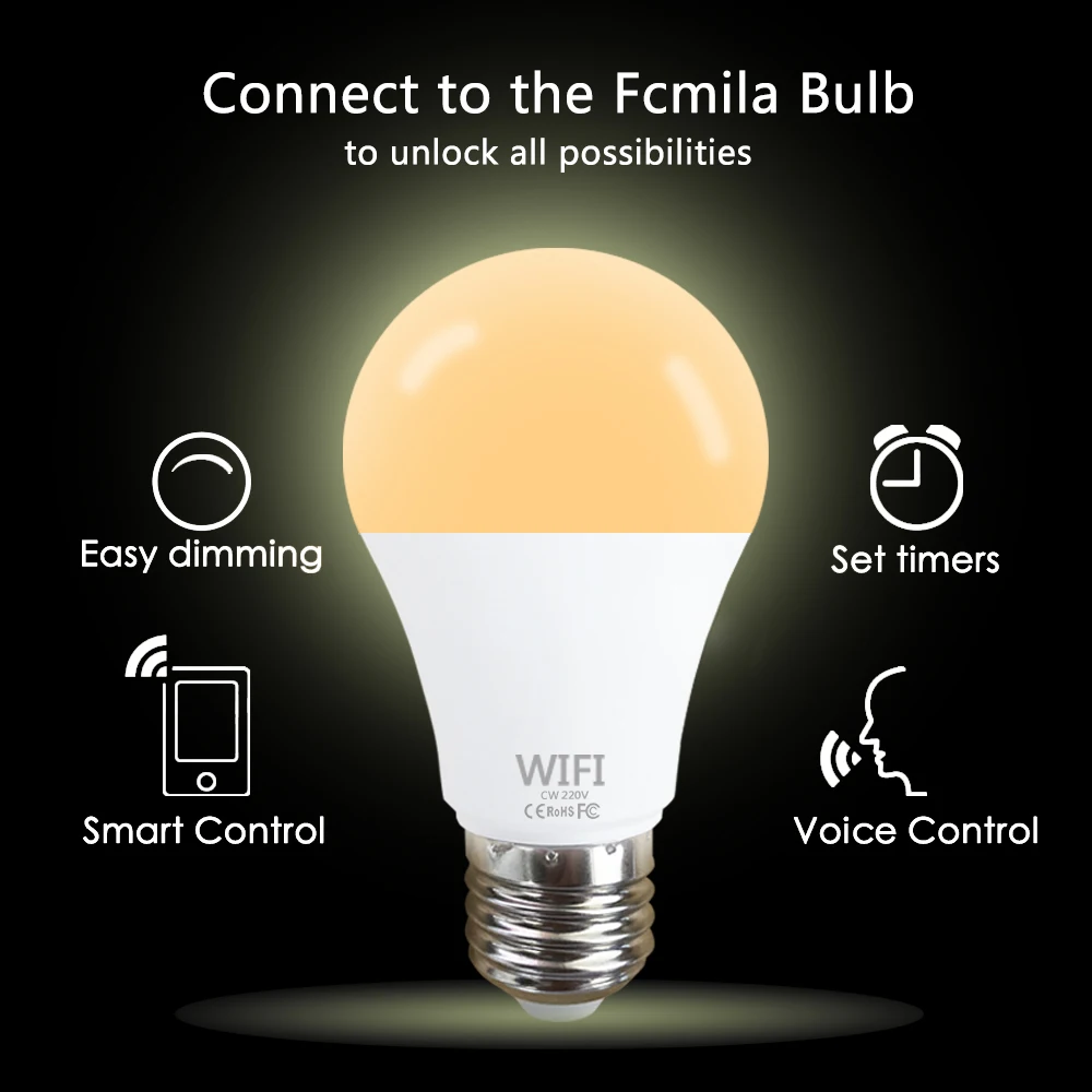 Dæmpbar 15W B22 E27 WiFi Smart Pære LED-Lampe App Fungere Alexa Google Assistent Kontrol Vækning Smart Lampe Nat Lys 1