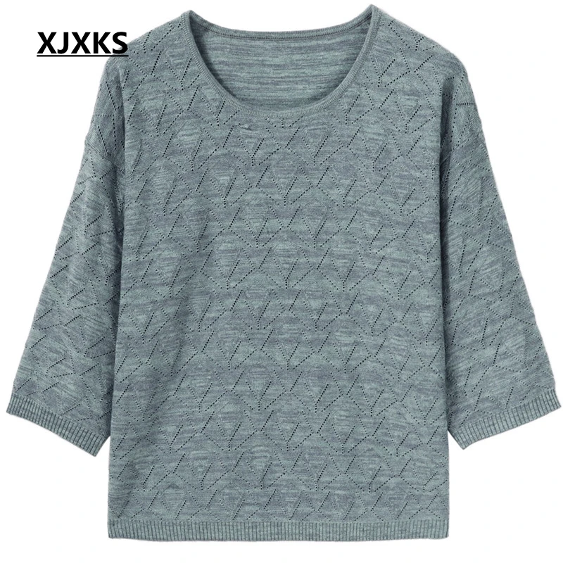 XJXKS Uld Sweater Kvinder Overdimensionerede Strikket Pullover Vintage Åndbar Hule Plus Size Sweater Kvinder Tynd Jumper 1