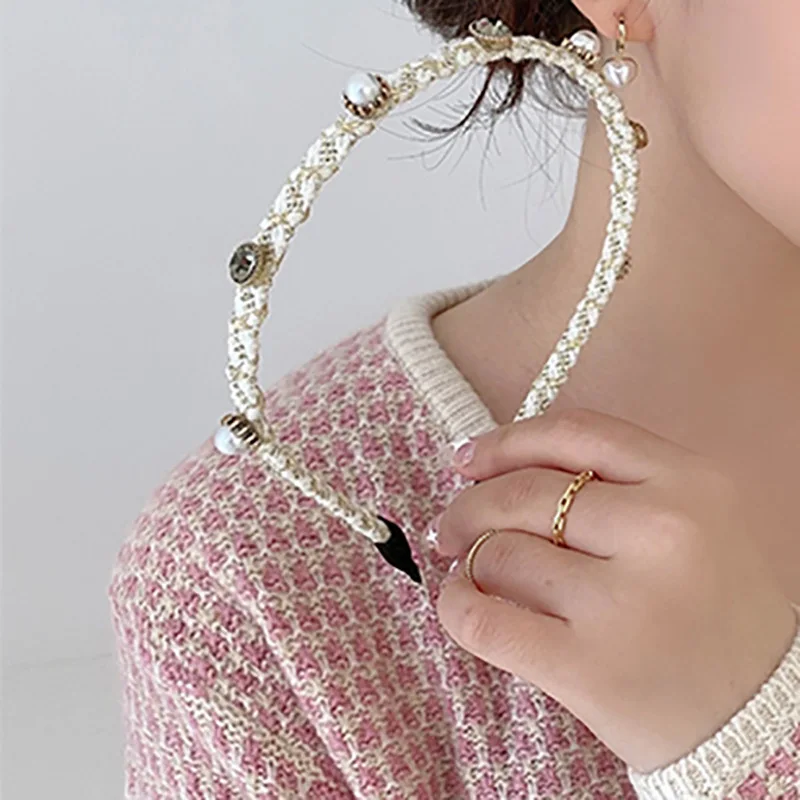 TIMEONLY koreansk mode Imiteret perler hairwear skinnende rhinestones cirkel klud hår bands til kvinder, damer Trendy jewellry 1