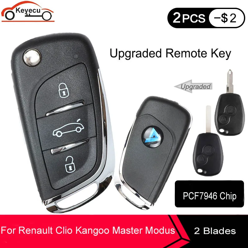 KEYECU Opgraderet Flip Fjernstyret Bil Key Fob 2-Knappen 433MHz PCF7946 Chip for Renault Clio Kangoo Master Modus 2006-2010 NE72 / VA2 1
