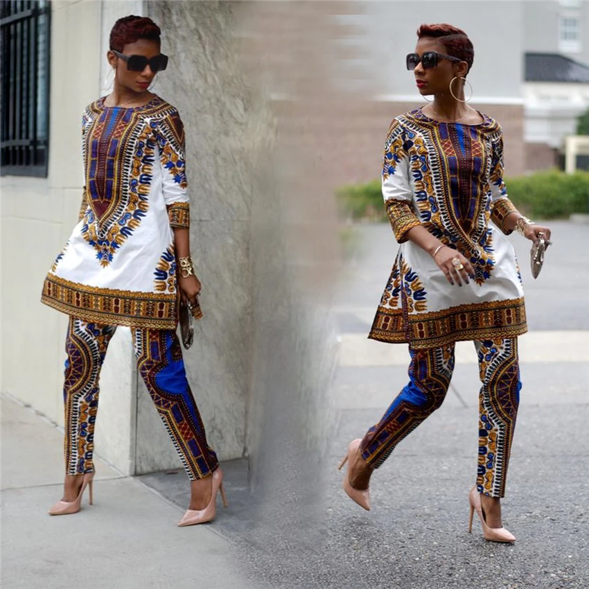 2019 Nye Afrikanske Kvinder Tøj Dashiki Rige Bazin Print Casual Traditionelle Afrikanske Kjoler til Kvinde Afrika Tøj Bukser Sæt 1