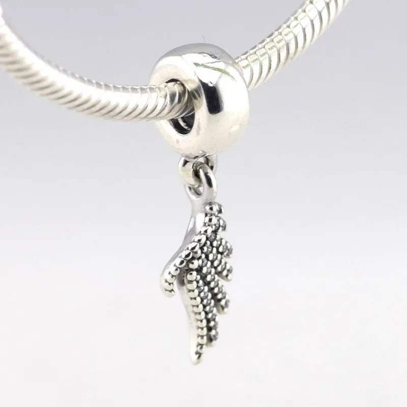 Ægte 925 Sterling Sølv Majestic Fjer Dingle Charme Passer til Pandora Armbånd DIY Perler til smykkefremstilling Berloque 1