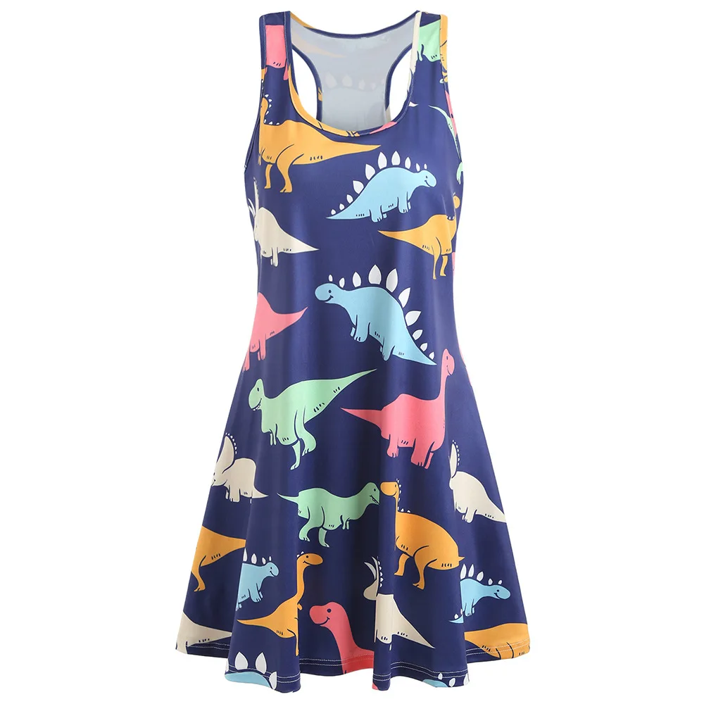 Dinosaur elegante 2020 sommer maxi kjoler for kvinders vintage print kjole kvinder mama tøj party udskrive uden ærmer 1