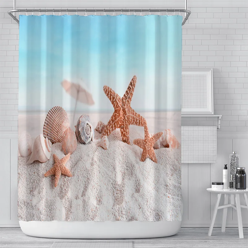 3D Print Strand Skaller badeforhæng Pearl Shell, Vandtæt Badeværelse Gardinerne Med Krogene 180x180cm Polyester Materiale 1