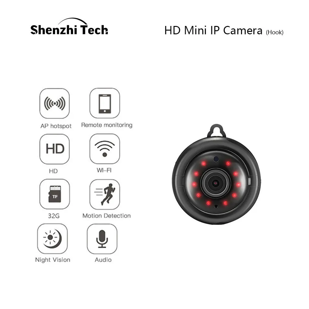 IP-Kamera, WiFi Kamera Mini Kamera med Infrarød Night Vision 2-Vejs Audio Motion Tracker CCTV P2P Home Security (Hook Type） 1