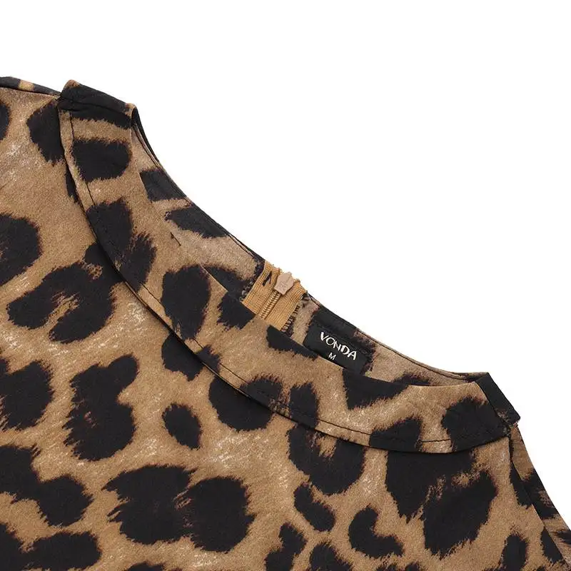 Kvinder Tunika Vintage Leopard Trykte Shirts VONDA 2021 Sommer Bluse Og Toppe Kontor Ferie Split Hem Fest Toppe Plus Size Blusa 1