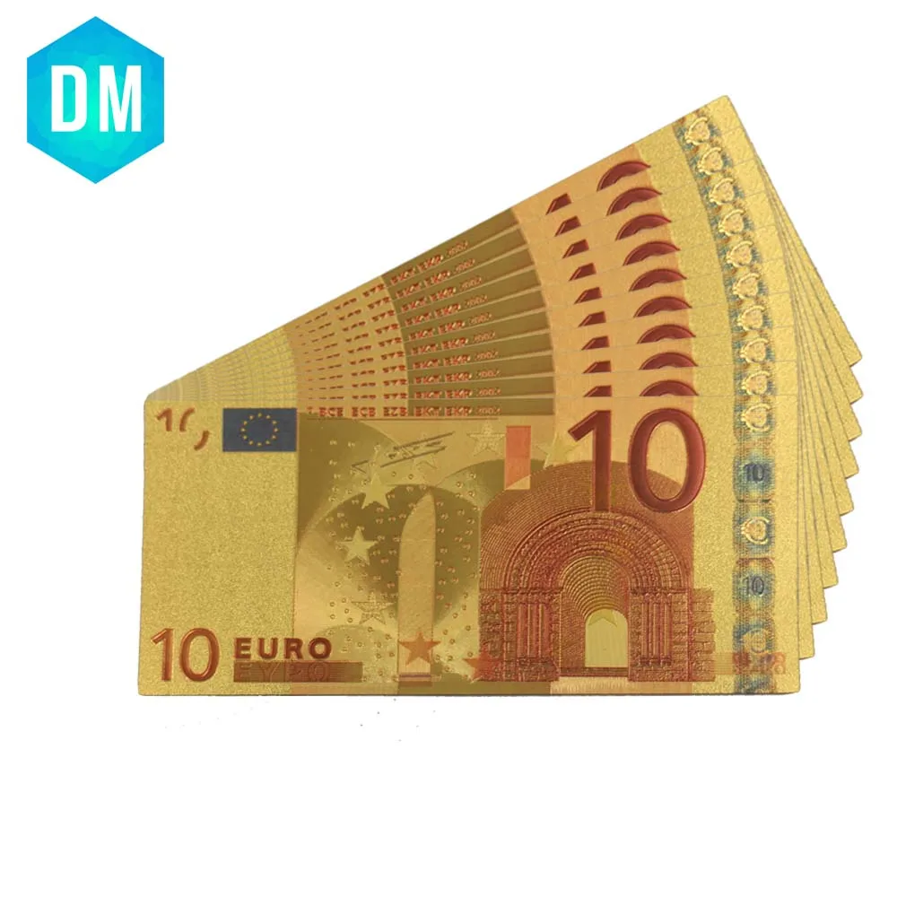 10 stk Farverige Forgyldt Euro 10 Guld Seddel god Kunst Gave Papir Penge Gaver 1