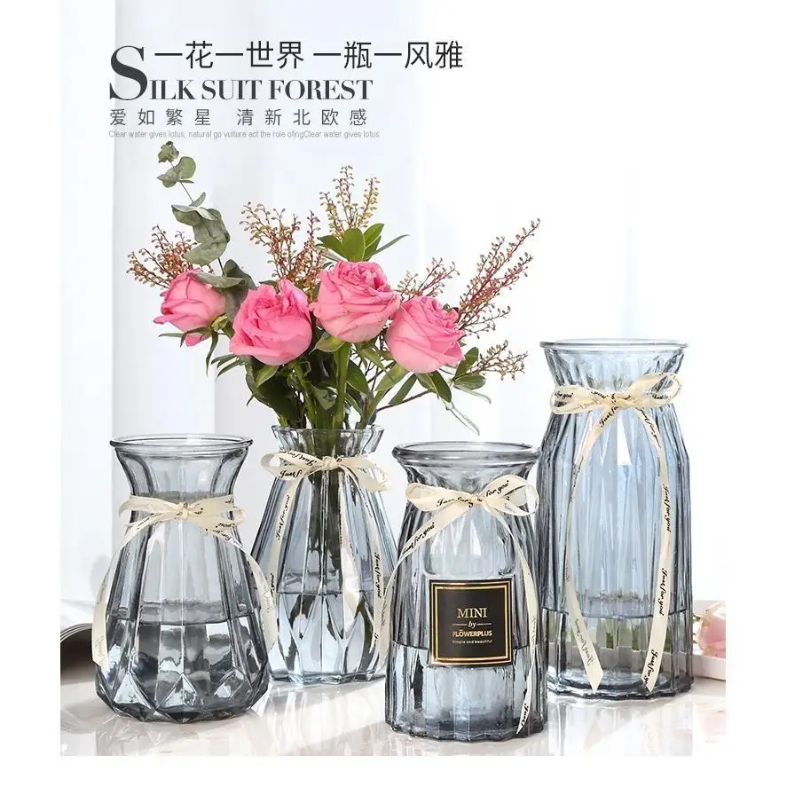 Vase glas, gennemsigtige vand stue sæt blomster blomster i vasen Nordiske enkel rig bambus tør vase 1