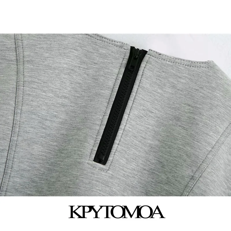 KPYTOMOA Kvinder 2020 Mode Søm Detaljer Løs Beskåret Sweatshirts Vintage Korte Ærmer Lynlås i Ryggen Kvindelige Pullovere Smarte Toppe 1
