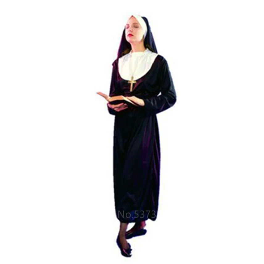 Missionær Cosplay Kostumer til Voksen, Halloween, Karneval Præst Nun Lange Klæder Religiøse Fromme Katolske Kirke Vintage Tøj 1