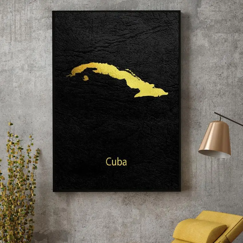 Golden Kort Kunst Cuba Lærred Maleri Kunst Print Plakat Billede Væggen Moderne Minimalistisk Soveværelse, Stue Dekoration 1
