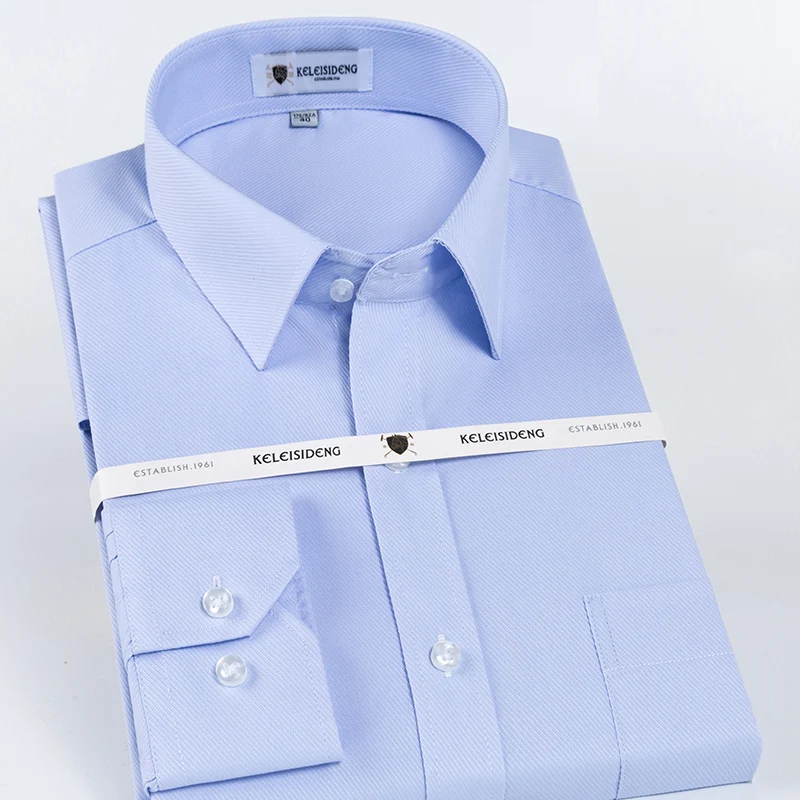 Mænds Klassisk langærmet Rynke Gratis Kjole Skjorte Enkelt Patch Lomme Standard-fit Formel Business Grundlæggende Design-Twill-Shirts 1