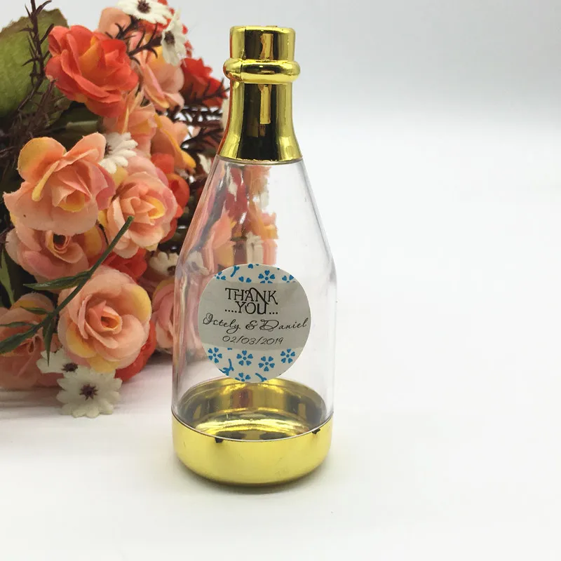 24pcs/masse DIY Part Tilbehør Sjov gaveæske Baby Brusebad Souvenir-Champagne Flaske Plast Slik Kasse Med Personlig Klistermærke 1