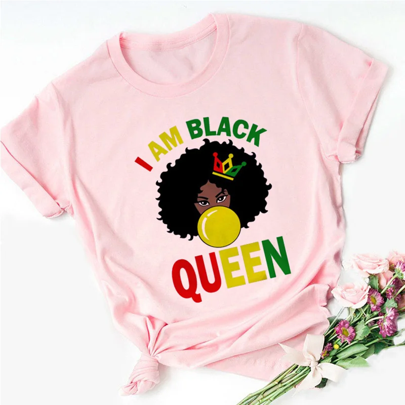 Jeg er en stærk melanin dronning Pink T-shirt damer tøj Afrikanske sort pige historien måned kvindelige T-shirt melanin kvinde t-shirts 1