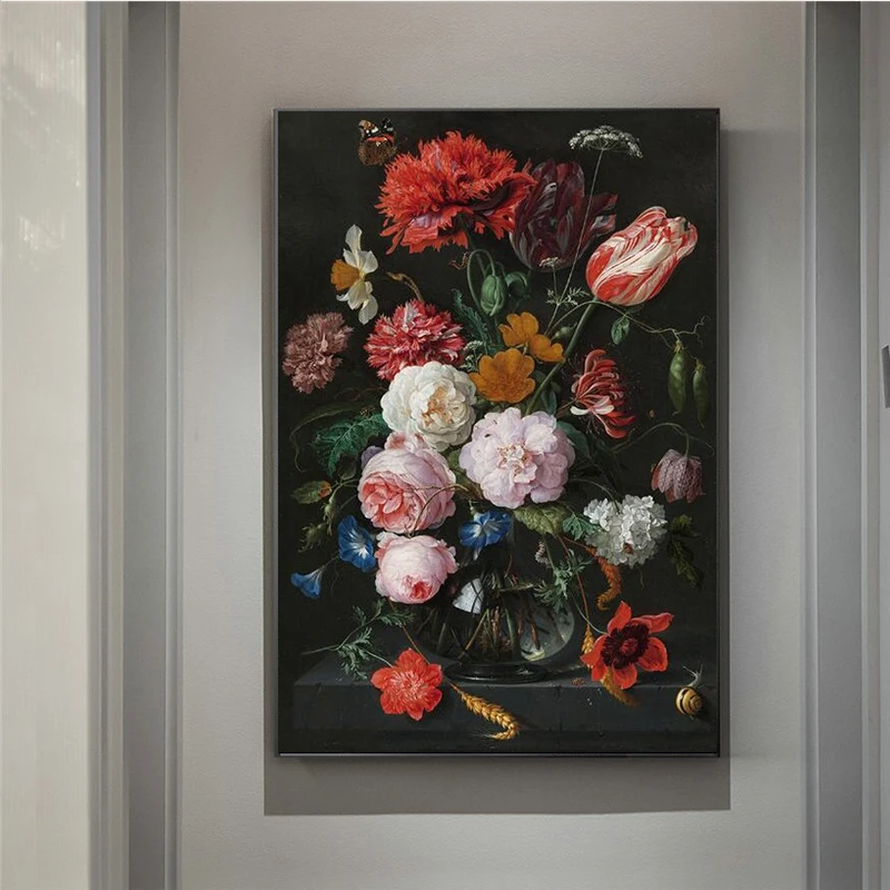 Stadig Liv med Blomster i en Glas Vase Olie Malerier, print på Lærred Kunst Plakater Og Prints Barok Kunst Pictures Home Decor 1