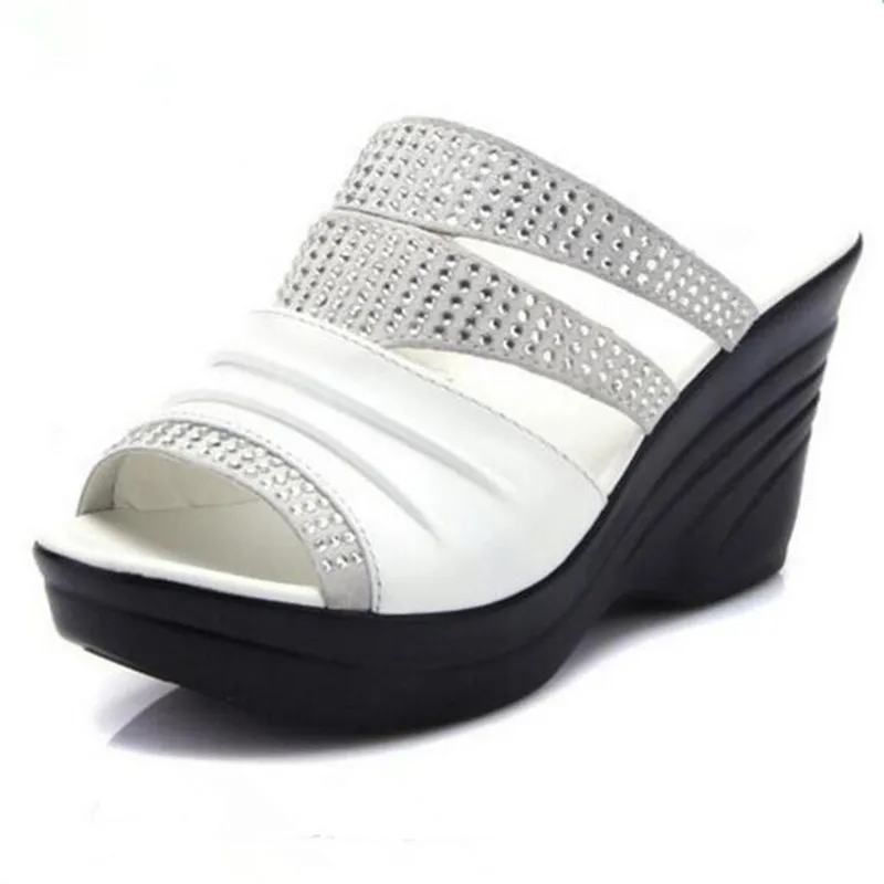 GKTINOO mærke sandaler koskind Rhinestones skoene kvinde sandaler, tøfler 2020 Fisk munden Kiler sandaler mødre sko mode sandaler 1