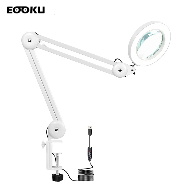 EOOKU bordlampe LED Lys, 5x Forstørrelse Glas USB-Svejsning Assistent Fleksibel Rocker 3 Farver Energibesparelser Beskyttelse af Øjne Readi 1
