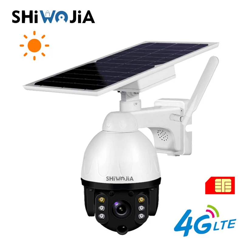 SHIWOJIA 4G-SIM Version Sol IP-Kamera Panel PTZ Cloud SD-Kort Udvidelse 2MP HD-Skærm Offentlig Sikkerhed Smart Home LED Alarm 1