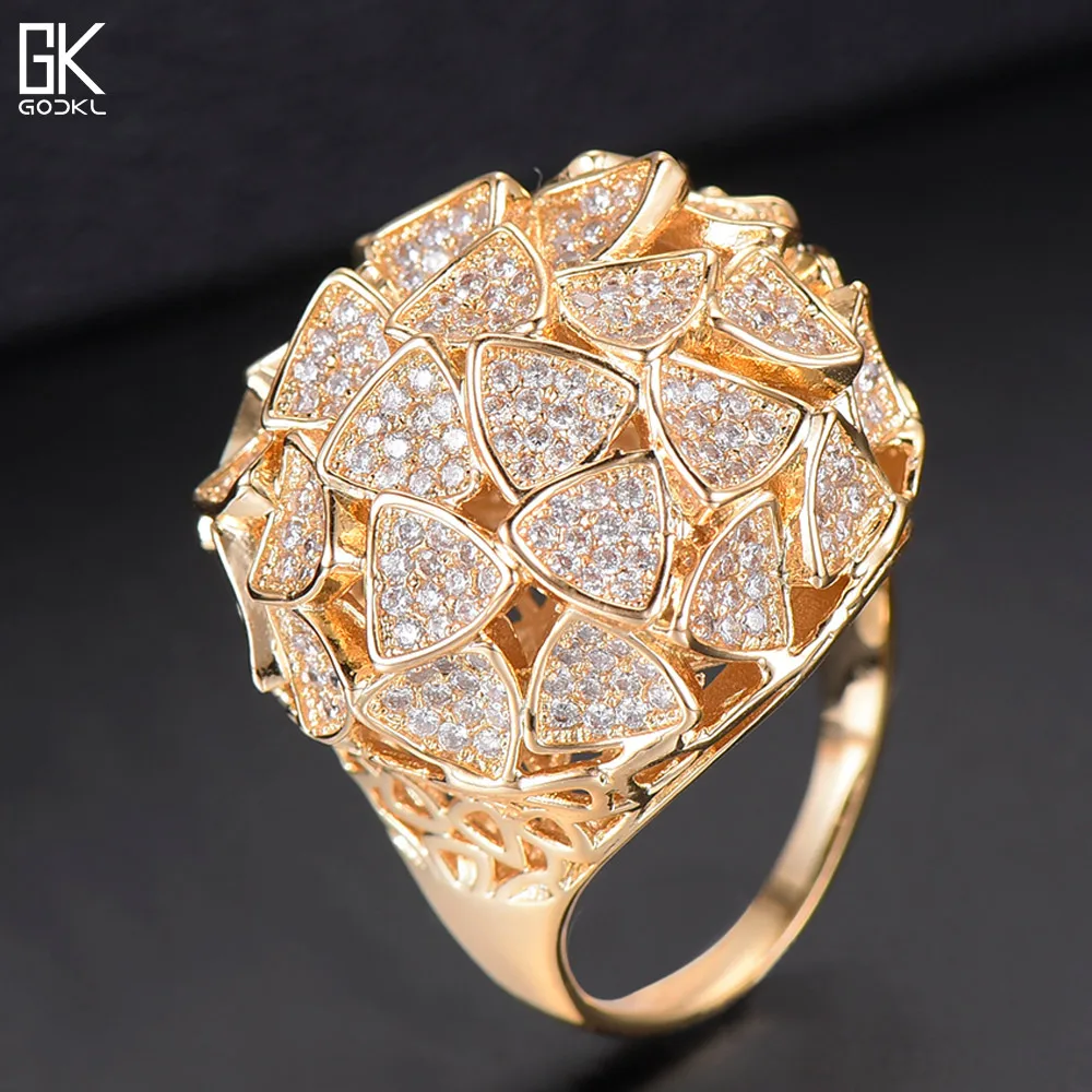 GODKI Luksus BLAD Cluster Erklæring Store Ringe For Kvinder Bryllup Crystal Zircon Dubai Brude Finger Ringe, Smykker Afhængighed 2018 1