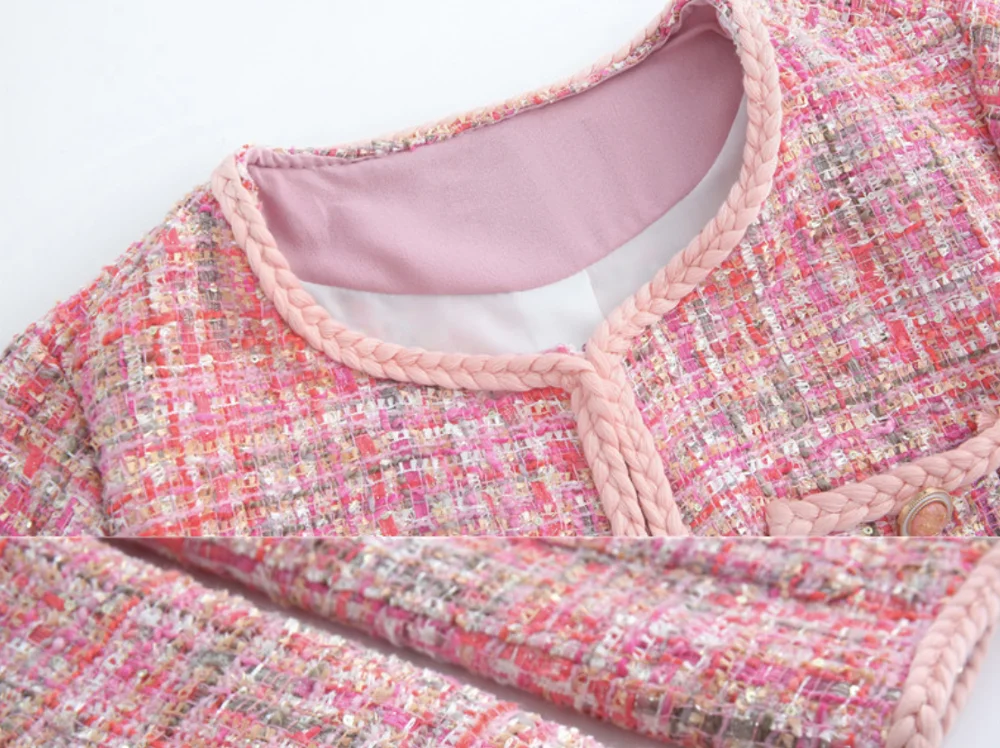 Tweed kvinder jakke i foråret efteråret o-hals, lille duft pink uld frakke ny Uld klassiske jakke, Damer 1