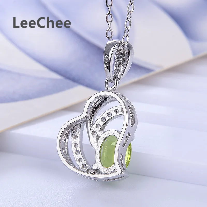 LeeChee naturlige peridot vedhæng til kvinder 5*7mm green, gemstone halskæde fine smykker til pige real 925solid sterling sølv 1