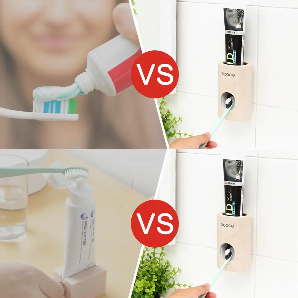 PATIMATE Automatisk Tandpasta Dispenser støvtæt tandbørsteholder Hvede Halm vægmonteret Hjem Squeezer Badeværelse Tilbehør 1
