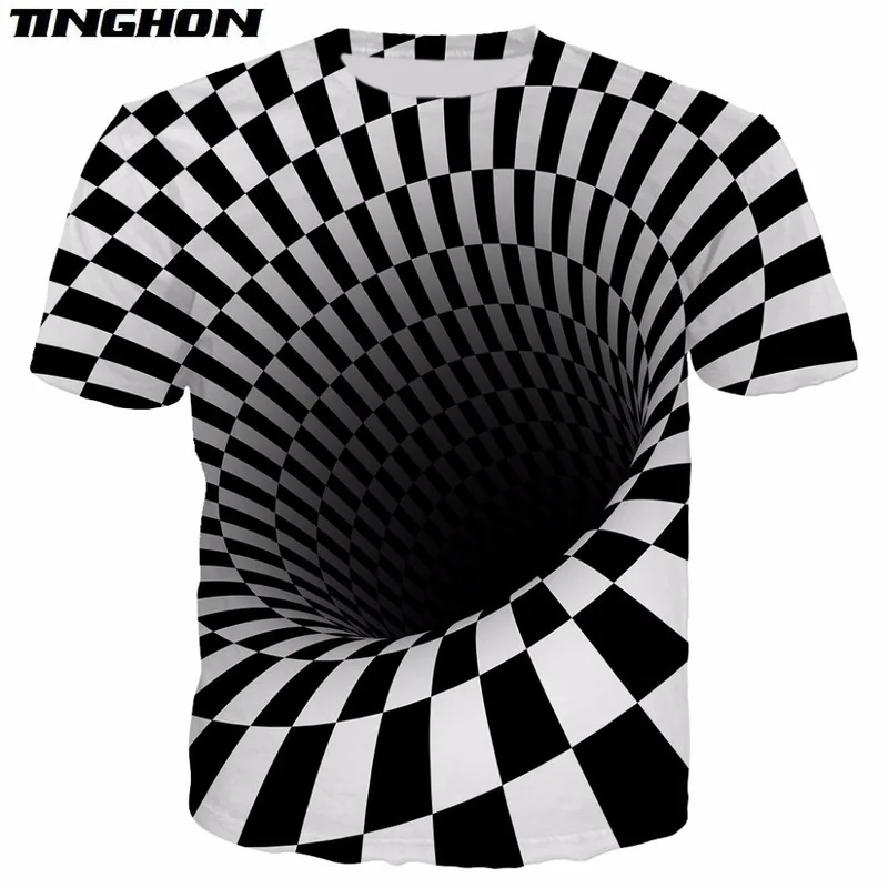 Sort Og Hvid Vertigo Hypnotiske Udskrivning Unisxe Sjove kortærmede t-Shirts Mænd/kvinder Toppe 3D Optisk illusion T-shirt XS-6XL 7XL 1