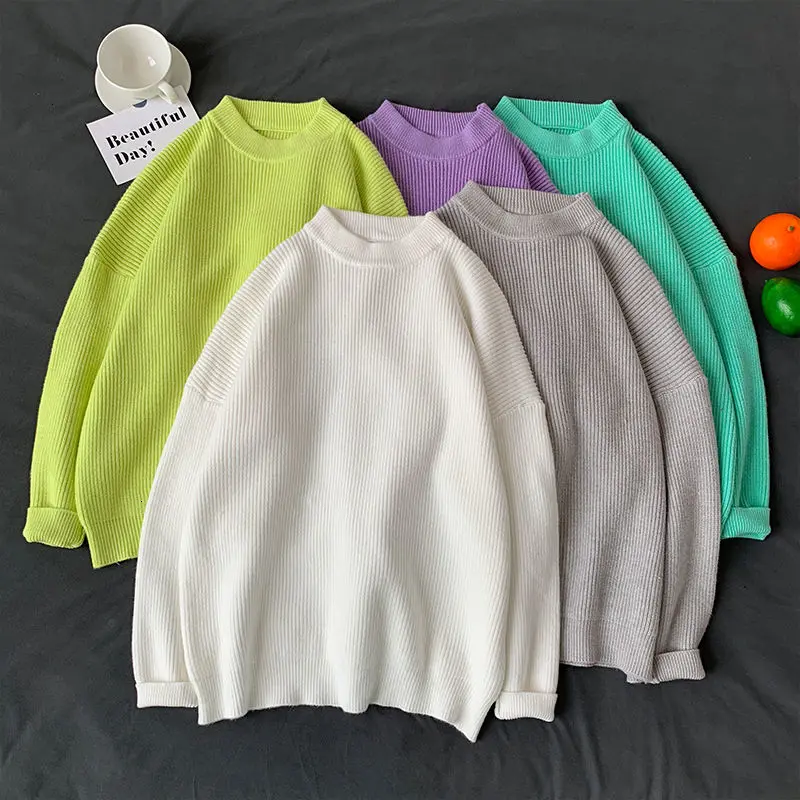 Privathinker Mænds Solid Farve Sweater Casual Oversize Mode Mænds 15 Farver Vinter Varm Sweater koreanske Streetwear Pullovere 1