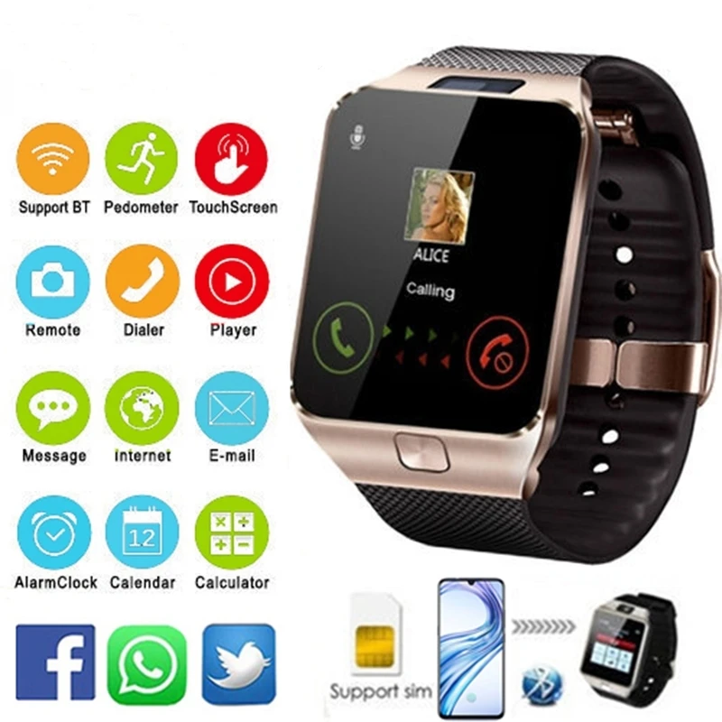 Bluetooth Smart Ur mænd android-telefon bluetooth-Ur Vandtæt Kamera Sim-Kort Smartwatch Ringe Armbånd Ur DZ09 1
