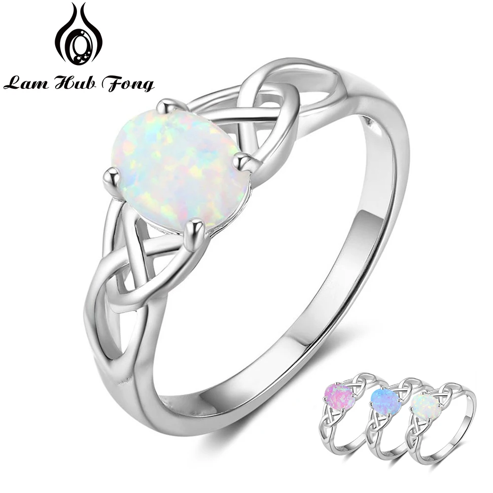Elegant 925 Sterling Sølv Flettet Ring med Oval Hvid Pink Blå Opal Sten Bryllup forlovelsesringe for Kvinder (Lam Hub Fong) 1