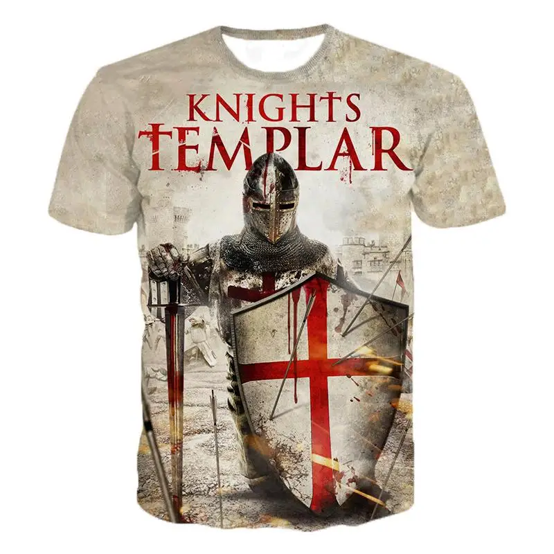 Tempelridderne 3D Printet O-Neck T-shirt, Mænds Mode Afslappet kortærmet T-shirt Knights Templar Streetwear Harajuku Tee Toppe 1
