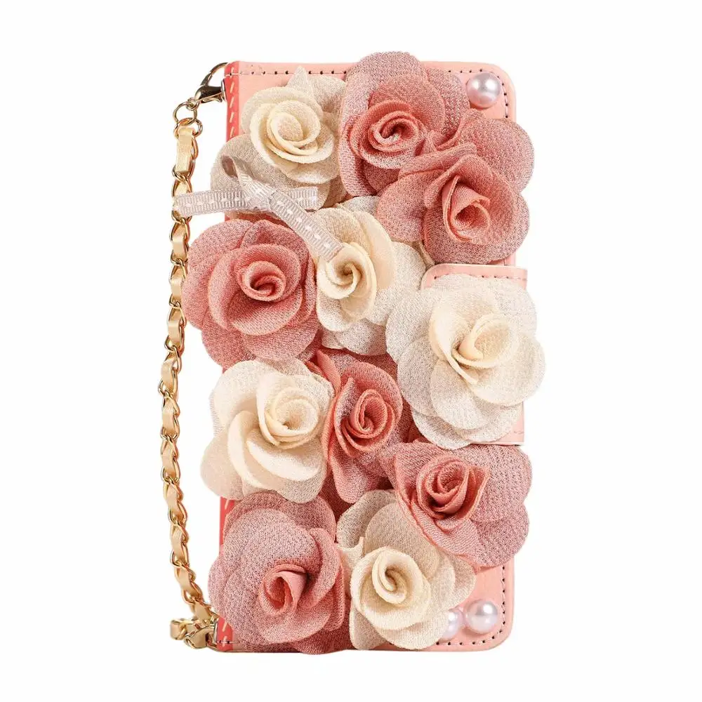 Samsung Galaxy Note 10 Plus 9 Tilfælde med Kæde Rem 3D Blomst Rose Indretning Læder Cover til Kvinder Tegnebog Taske Pung 1