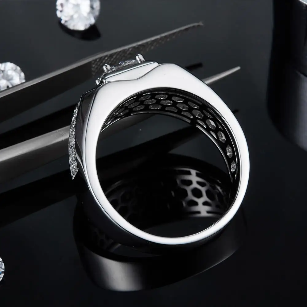 PERLE ' S BALLET 925 Sterling Sølv Moissanite Ring Til Mænd, Bryllup, Runde 1,0 Ct. 6.5 mm Mænds Moissanite Diamant Ring Cluster 1