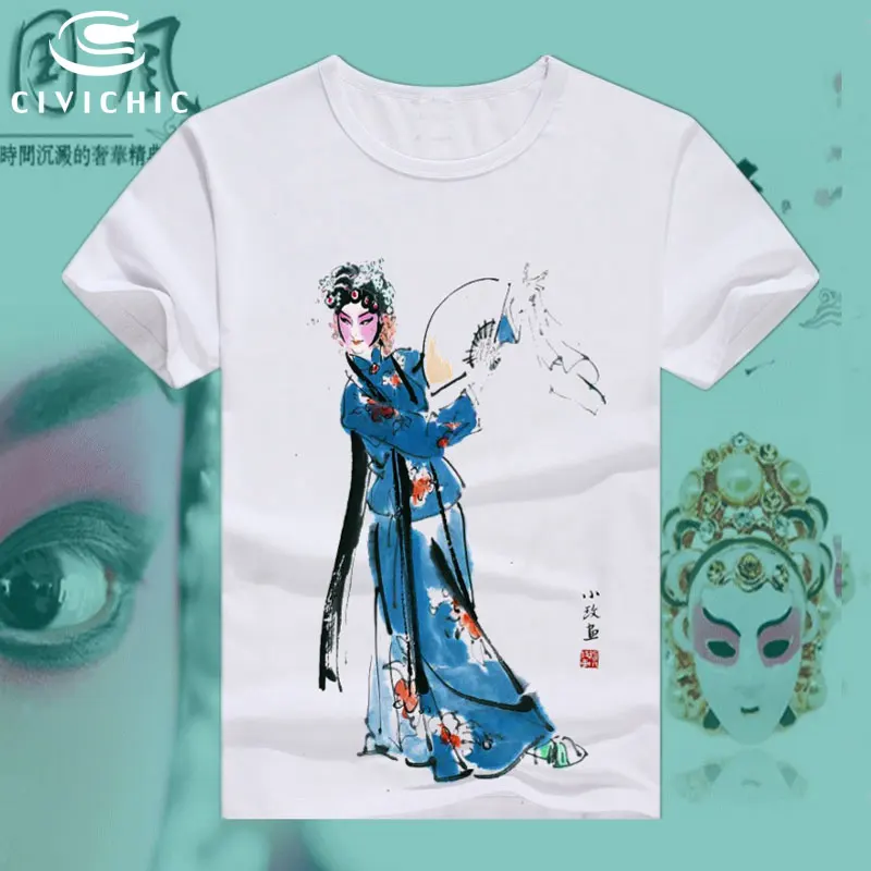 CIVI SMARTE Oriental Etniske Mand Løs T-Shirt Kvinde Kinesisk Stil Peking Opera Print Tops Tees Retro Plus Size Groot Tshirt WST134 1