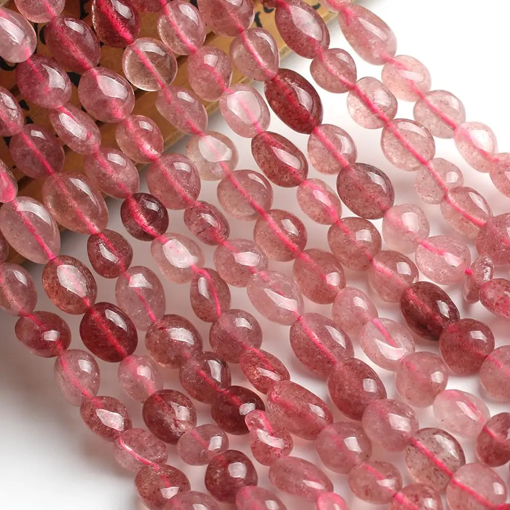 6-8mm Naturlig Jordbær Quartzs Sten Perler Uregelmæssige Løse Perler for Mode, Tilbehør, Smykker 15
