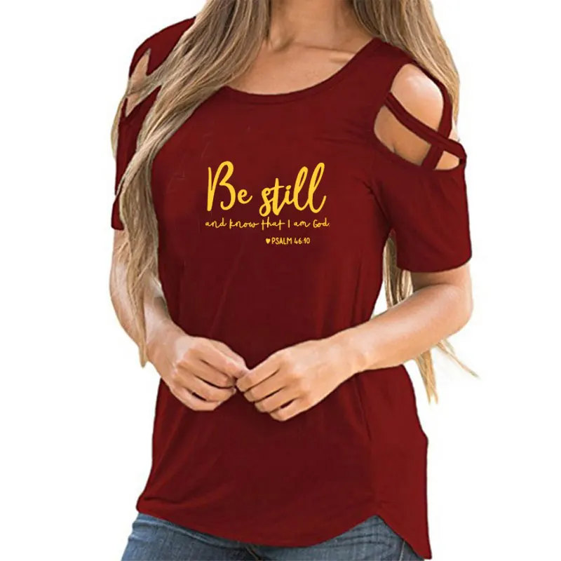 Vær rolig og vid, At Gud T-Shirt Kvinder Religiøse Kristne TShirt Afslappet Sommer Tro Grafisk Top Tee 1