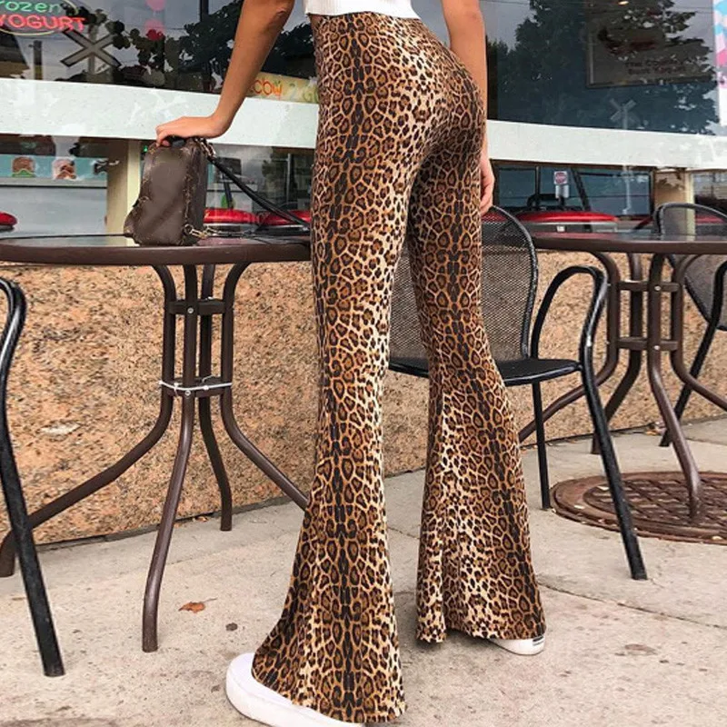 2020 Leopard Flare Pants Kvinder Lang Bell Bottom Bukser Kvindelige Tiger Mønster Højtaljede Bukser Damer Elastisk Streetwear 1