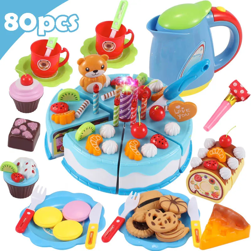 37-80Pcs DIY Foregive Spil Frugt Cutting Fødselsdag Kage Køkken Mad, Legetøj Cocina De Juguete Toy Pink Blå Piger Gave til Børn 1