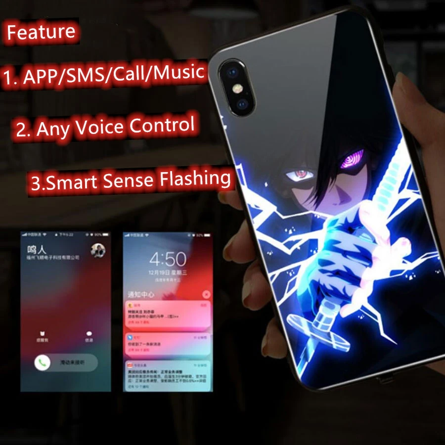 Luksus Smart Flash Lysende Hærdet Glas Telefonens Cover Til iPhone 11 Pro max 7 8 Plus X XS Antal XR Sound Control Lys Mobiltelefon Sag 1