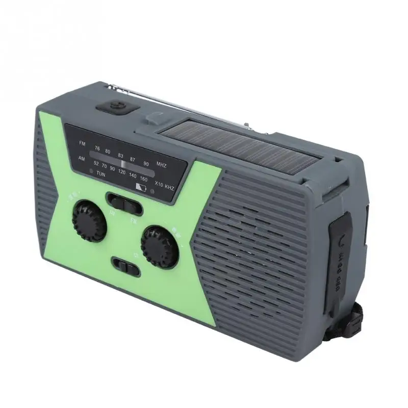 Udendørs Sol Håndsving Vejr Radio LED Lommelygte AM/FM-NOAA-Radio, USB-port Grøn 1