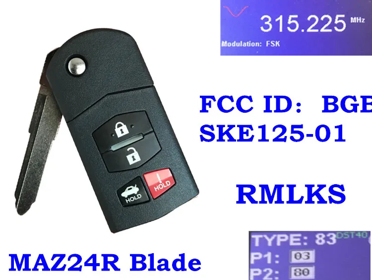 RMLKS Flip 313MHz 315MHz Fjernbetjeningen Fob For Mazda MX-5 Miata M M6 BGBX1T478SKE125-01 KPU41788 JX331BA5802C 4D63 80Bit Chip 1